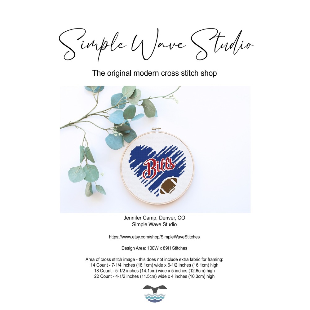 Buffalo‎ Bills Football Counted Cross Stitch Pattern Leaflet Chart